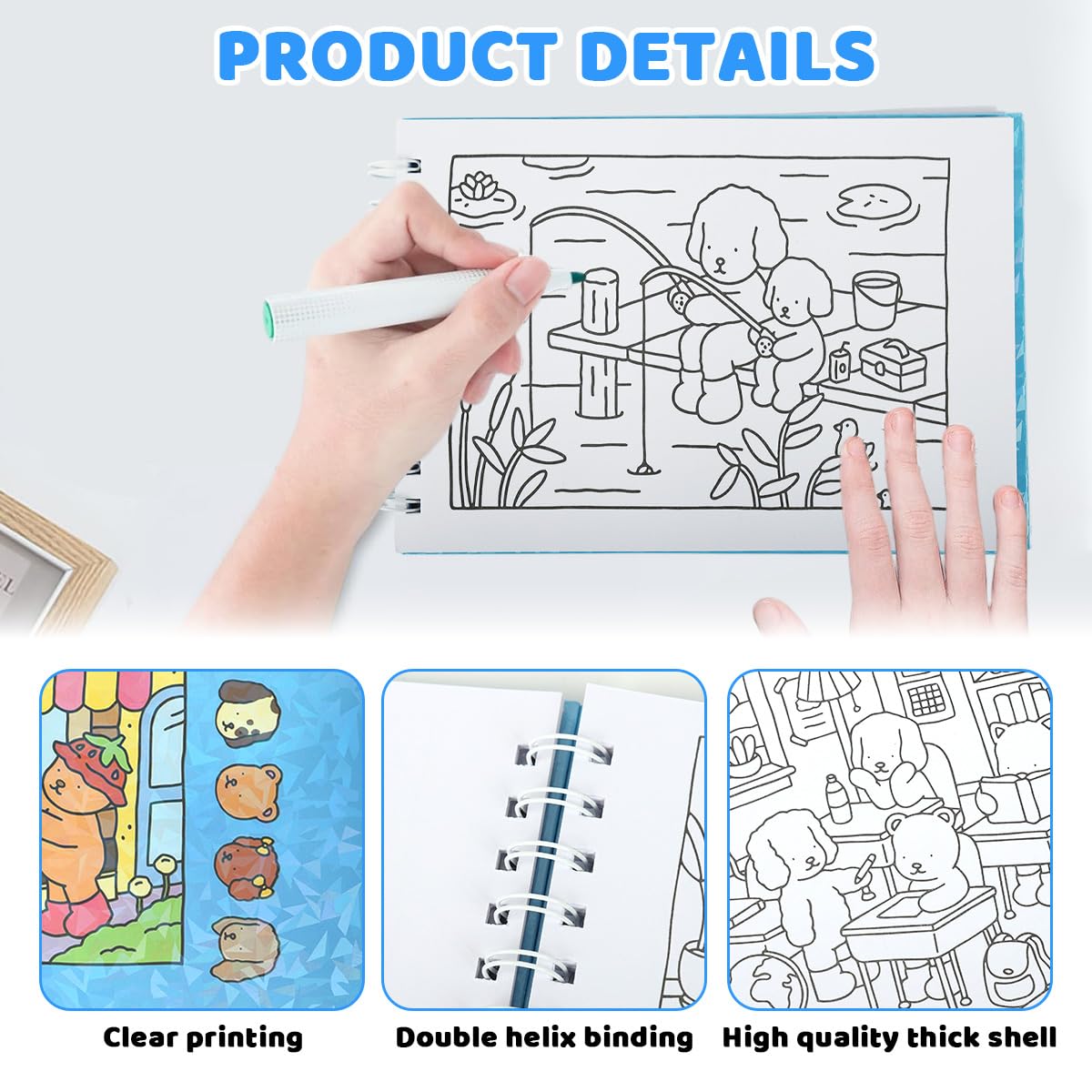 PATPAT Coloring Book for Stress Relief with 48 Sheets and Spiral Bound Hard Cover | 8.5x11 for Kids and Adults