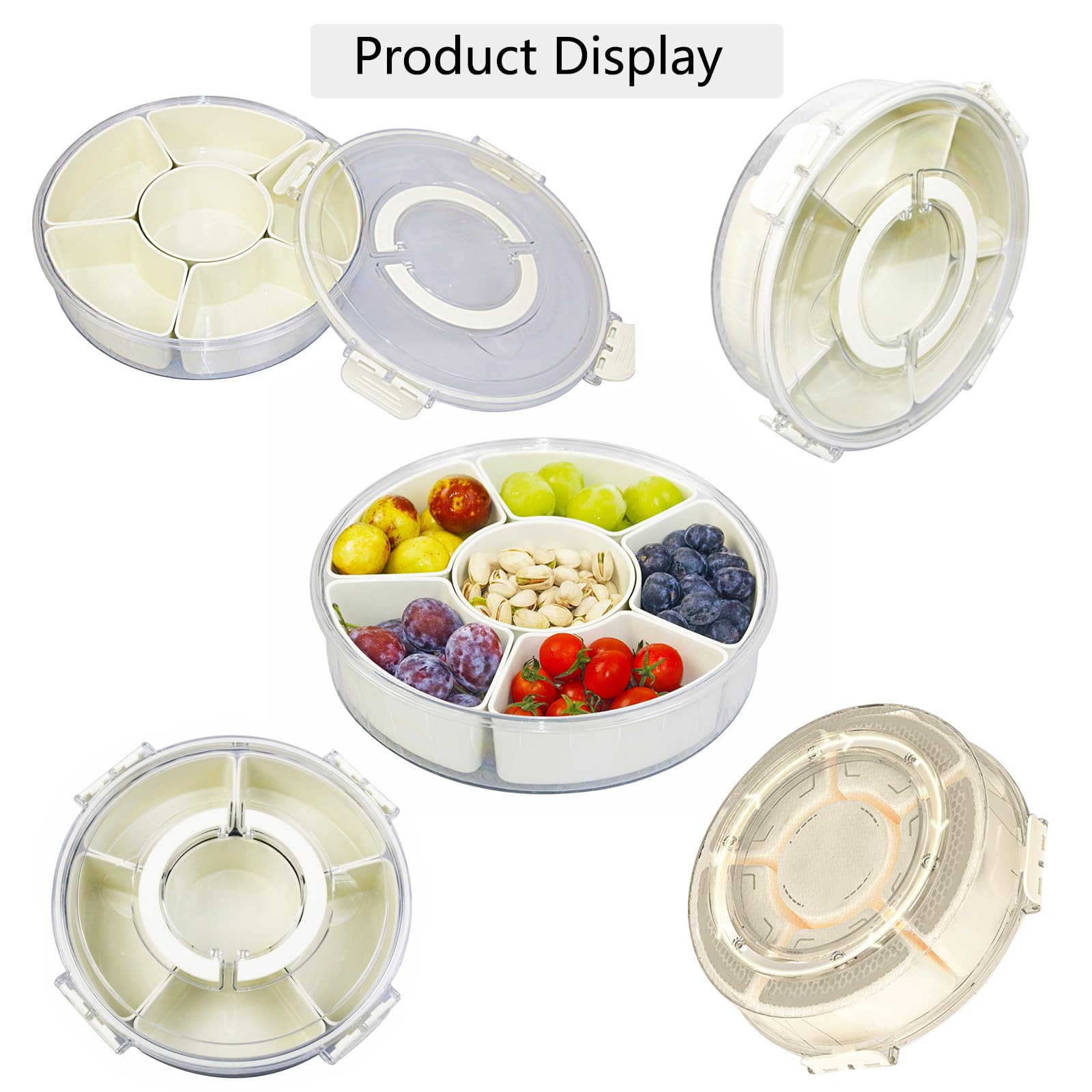 Supvox Rotating Snack Tray for Parties with 6 Compartments and Seal Lid | Food Grade PP Organizer