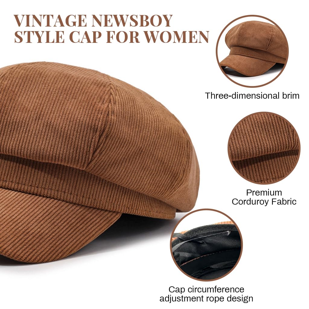 GUSTAVE Corduroy Newsboy Cap for Winter with Rounded Crown and Short Brim | Retro Style