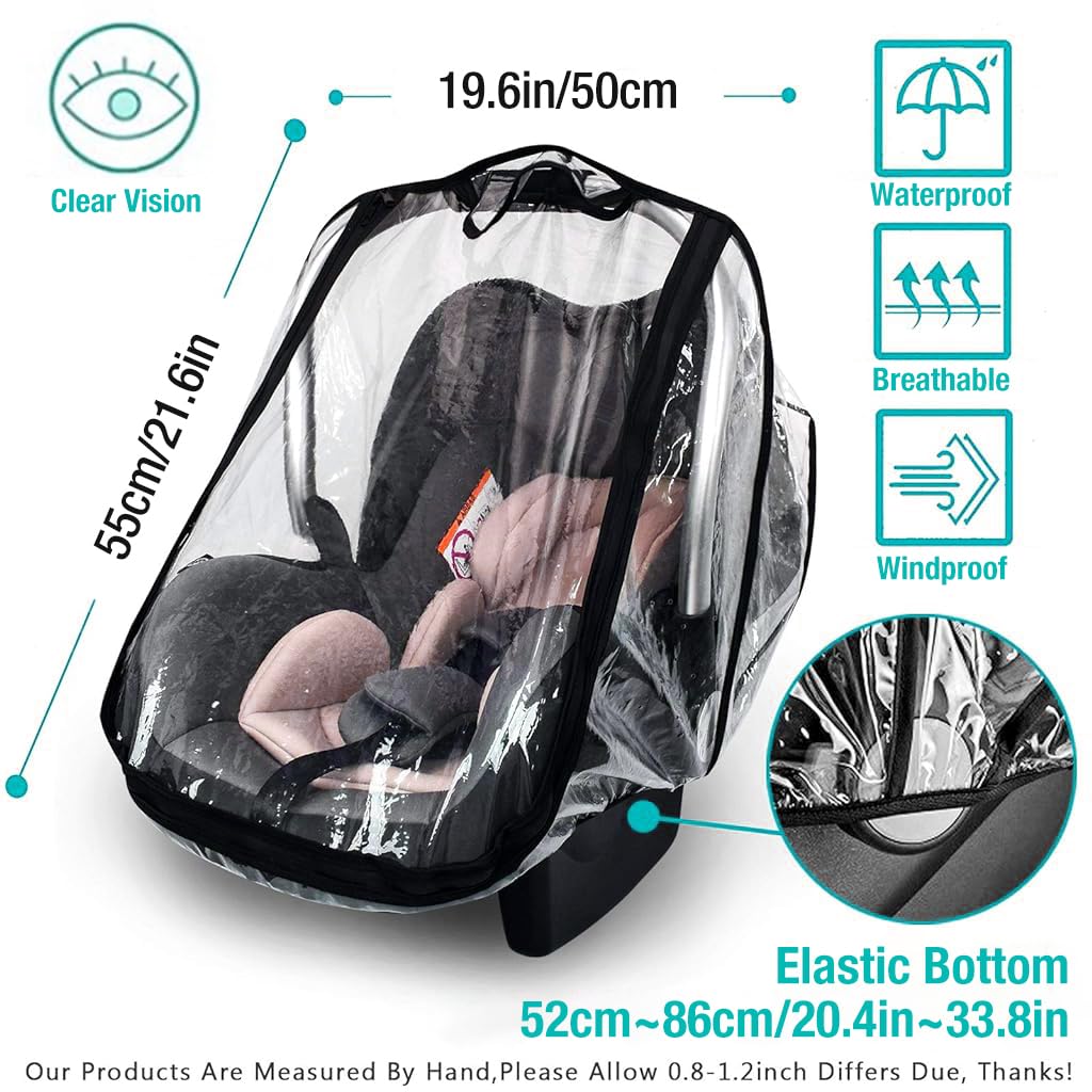 SNOWIE SOFT® Infant Safety Car Seat Cover Transparent EVA Infant Car Seat Carrier Rain Cover Breathable Cover with Air Vent Holes & Rolled Up Window Windproof Cover for Infant Car Seat Carrier