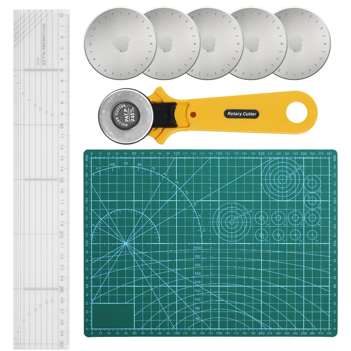 Serplex Rotary Cutter Set for Quilting with 5 Blades and A4 Cutting Mat | Sewing Crafts