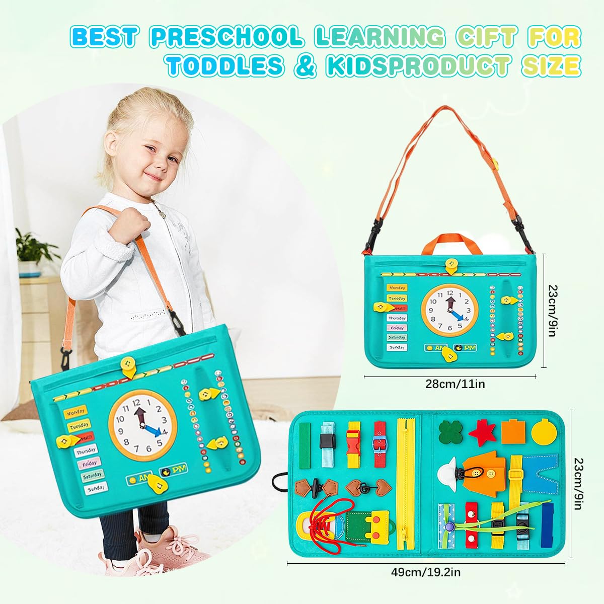 SNOWIE SOFT Busy Board for Toddlers with Felt Handbag Design and Montessori Activities | Educational Travel Toy for Kids Aged 1–4