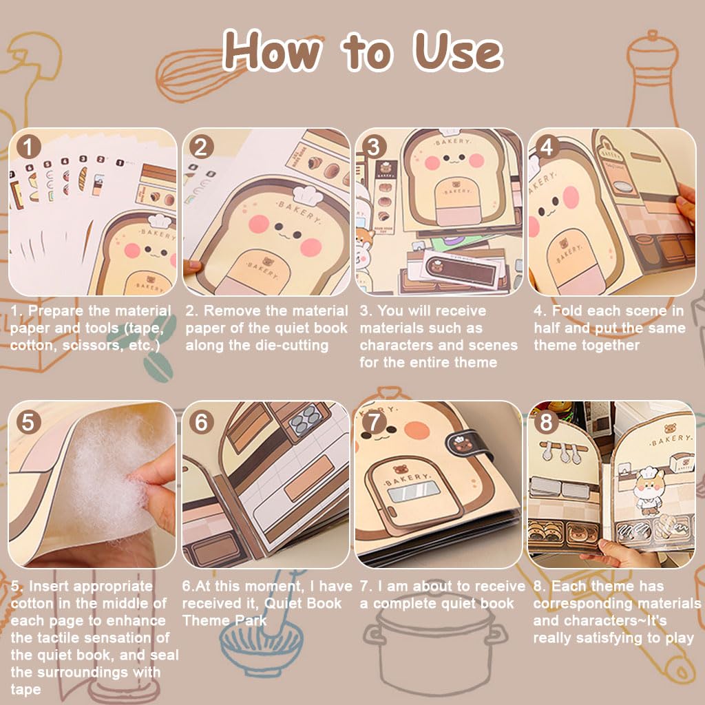 SNOWIE SOFT DIY Paper Quiet Book for Kids featuring Cute Bakery Scene and Safe Materials | Hands-On Motor Skill Activity