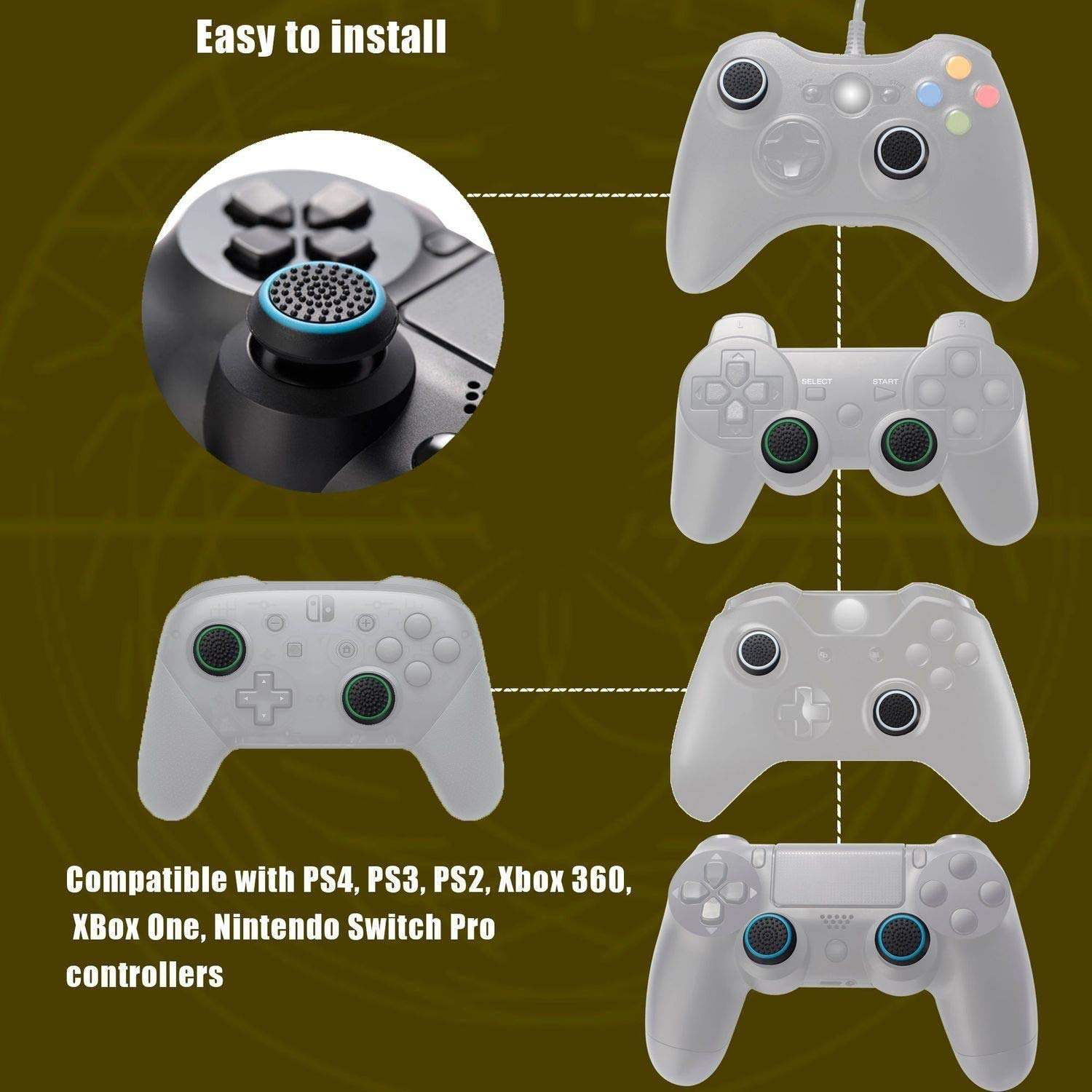 HASTHIP Controller Joystick Thumbstick Cover Caps for PS4 with Silicone Grip Comfort | 6 Pairs