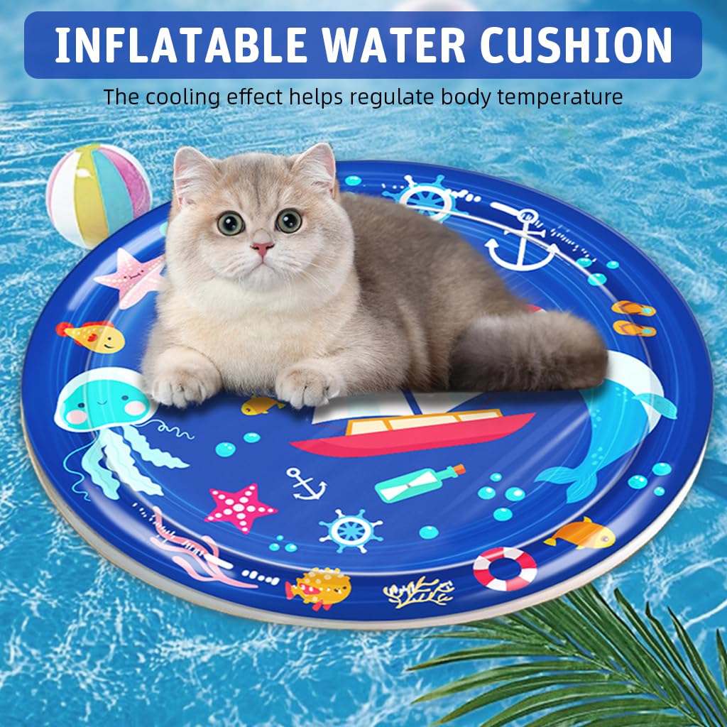 Qpets Inflatable Pet Cooling Water Pad for Dogs and Cats with Manual Air Pump 25.5 in | Non-Toxic PVC Cartoon Mat