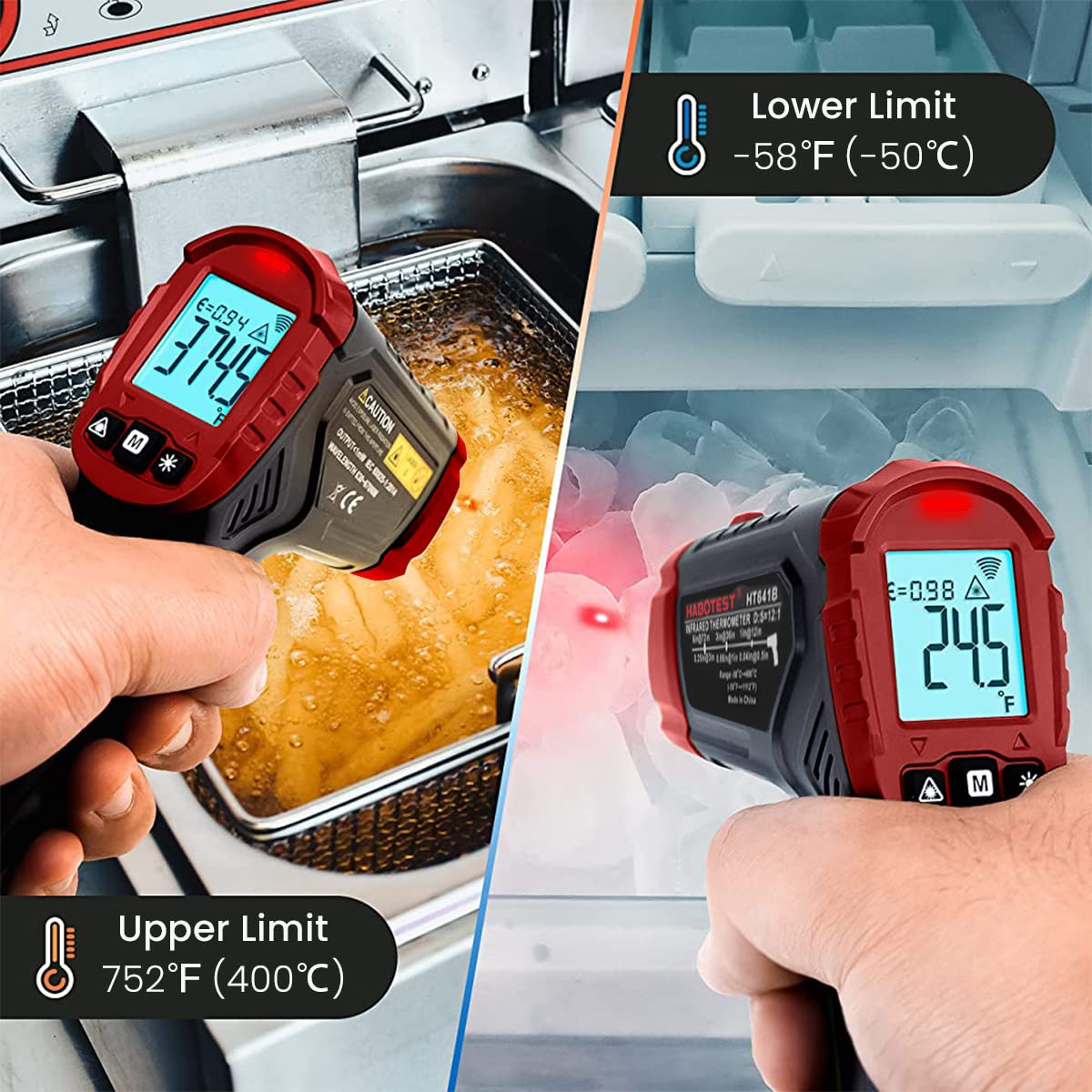 Serplex® Infrared Thermometer Temperature Sensor Digital Temperature Gun-50°C to 400°C(-58°F to 752°F), with LCD Display and Temperature Warning, for Cooking, Home Repairs, Industrial Use.