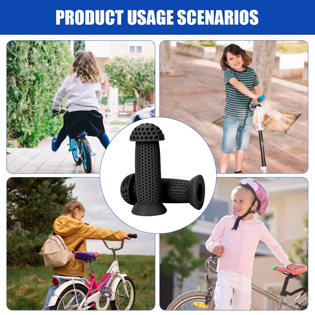 Proberos Bike Handle Grips 3.9 in Soft Silicone Porous Anti Slip for Kids Scooters | Black 2PCS