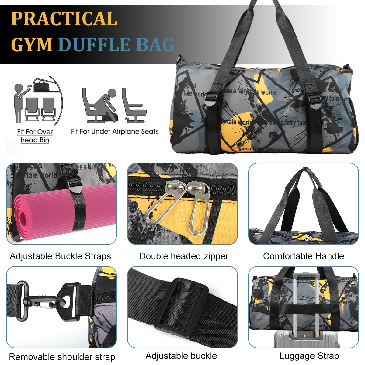 GUSTAVE Duffle Bag for Men Travel and Gym Use with Shoe Compartment & Waterproof Pouch 50x22x24cm featuring Oxford Cloth Style | Removable Shoulder Strap