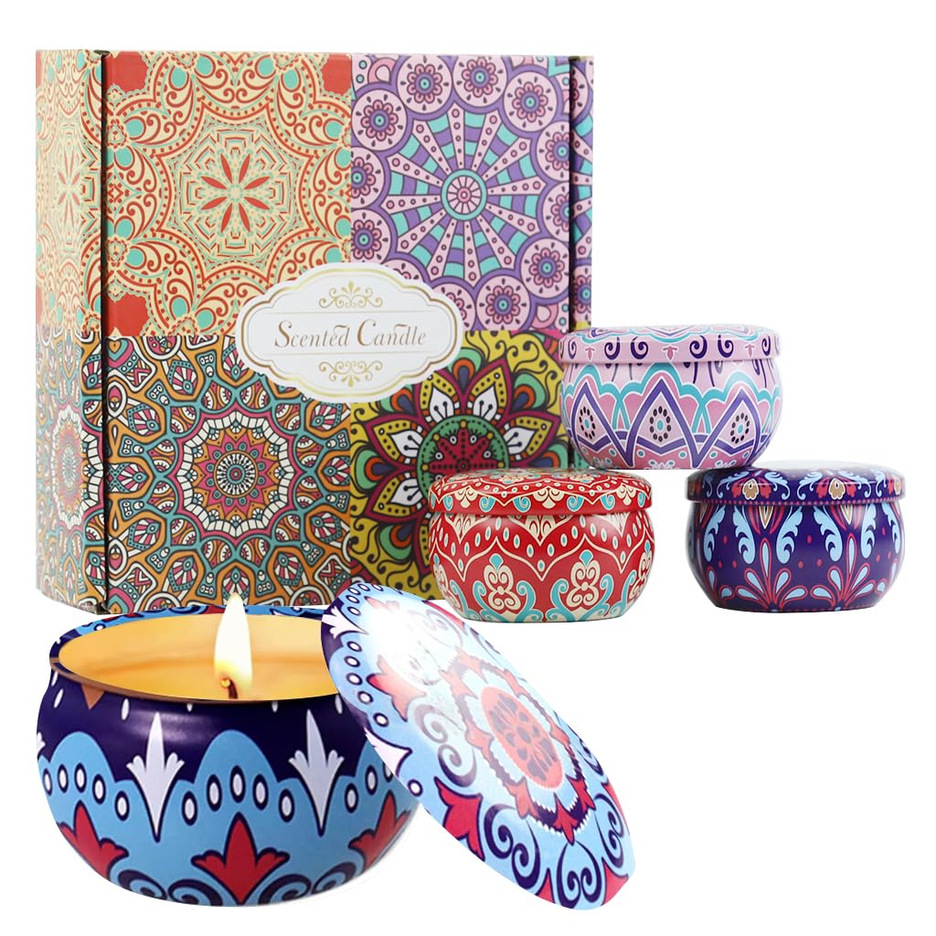 HASTHIP Scented Candles Gift Set for Home with 4×60 g Natural Scents & Tin Jars | Ideal Gifts