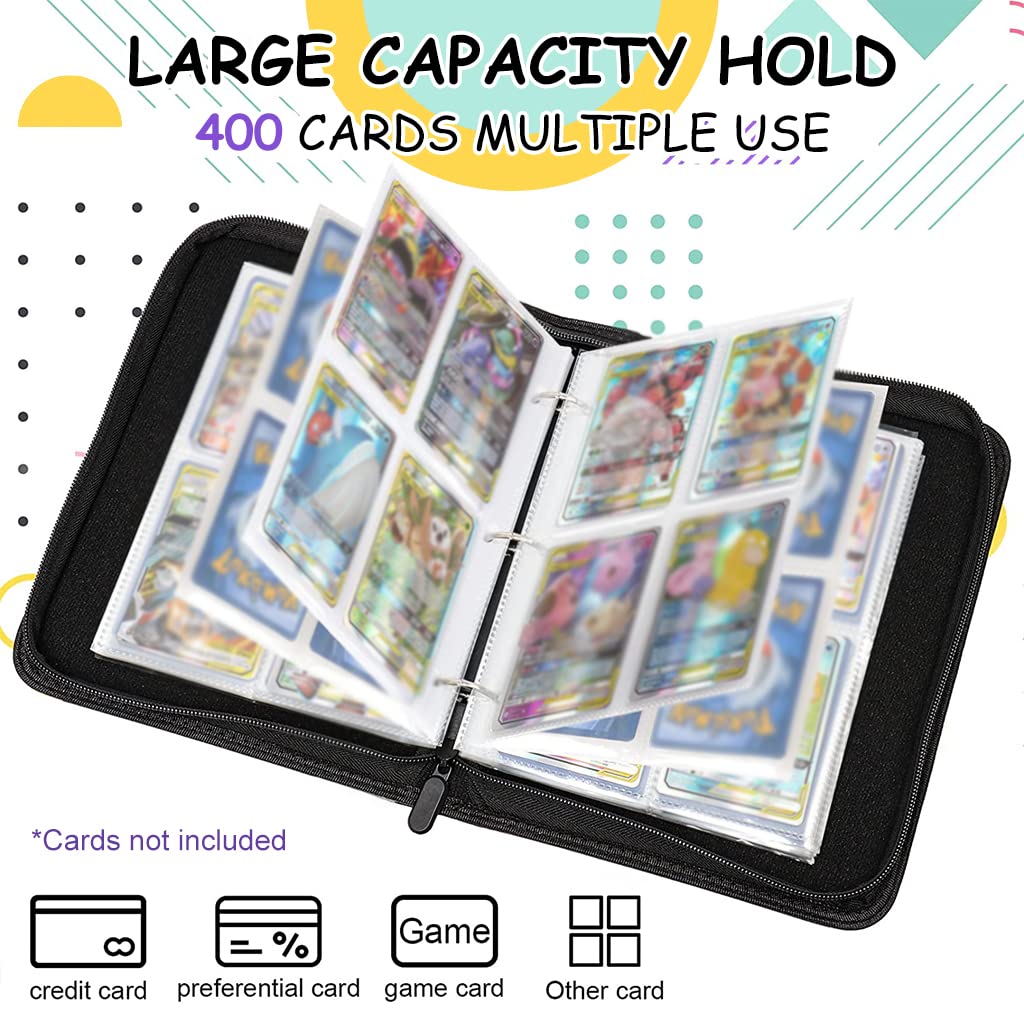 PATPAT  Poke-mon Binder, Trading Cards Collector Album for 400 Poke-mon Cards Cartoon Prints Zipper Bag Trading Card Binder Poke-mon Collection Cards Pack Bag Game Cards Case Gift for Kids Boys Girls