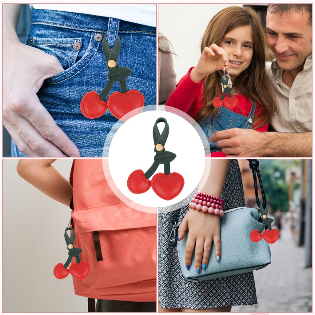 SANNIDHI Bag Charm Keychain for Purses with 7x11 cm Cherry Design and Snap-Button Closure | PU Accessory for Women and Girls