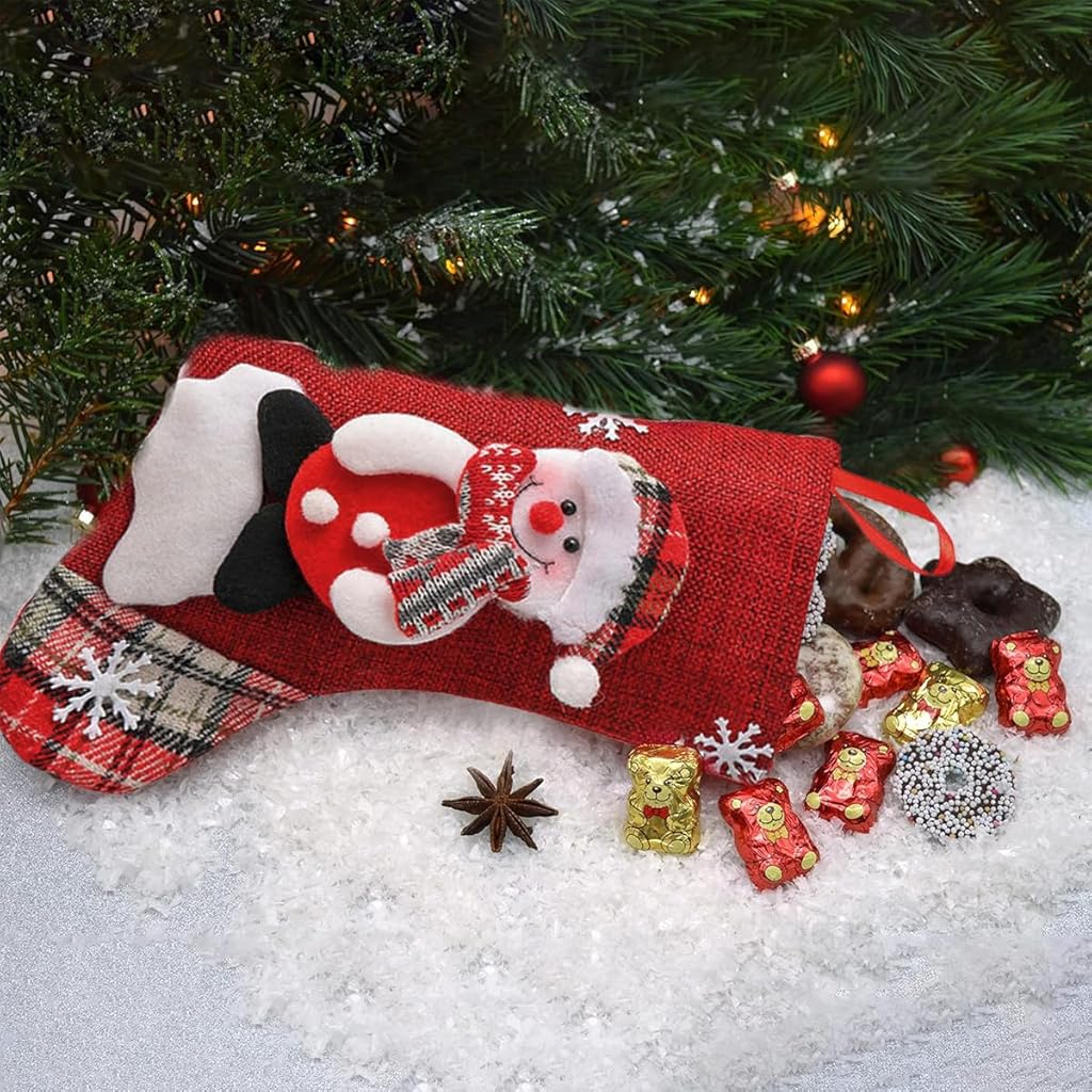 HASTHIP® 4PCS Christmas Stockings Decorations Large Red Bear Santa Snowman Reindeer Socks Gifts Hangings for Tree Decor Door