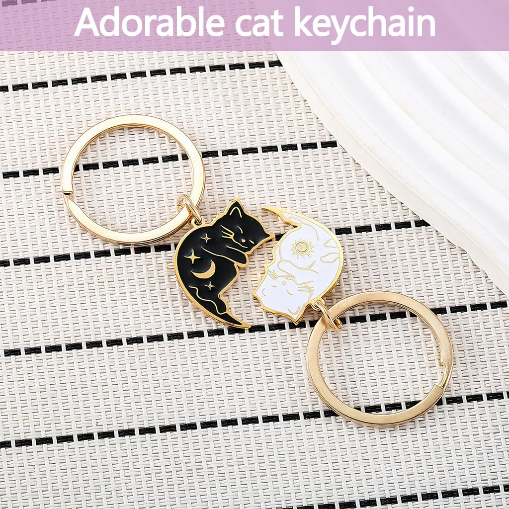 Zibuyu Cute Cat Anime Matching Keychains for Couples with Stainless Steel Charms | Gift for Anniversary and Long Distance Love