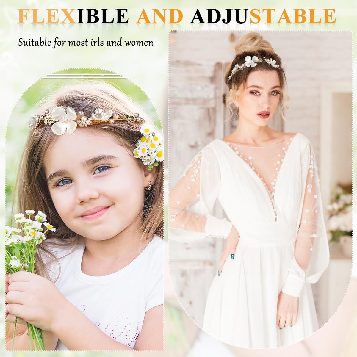 SANNIDHI Flower Tiara for Girls with Pearls and Ribbons | Gold Metal Headband for Weddings