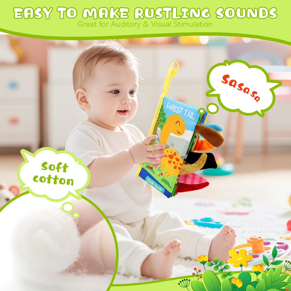 SNOWIE SOFT Cloth Books for Babies featuring 3D Animal Tails and BPA-Free Fabric | Sensory Learning Toy
