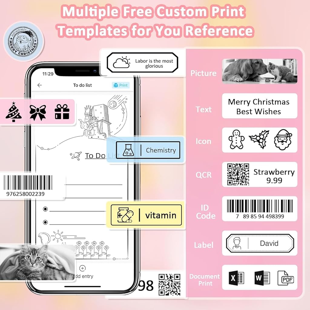 Zeitel® Portable Mini Bluetooth Thermal Printer for Android/iOS with 3 Rolls Colored Adhesive Paper, for Stickers, Notes, Labels, Journaling, Scrapbooking, DIY Crafts, Planners, Students