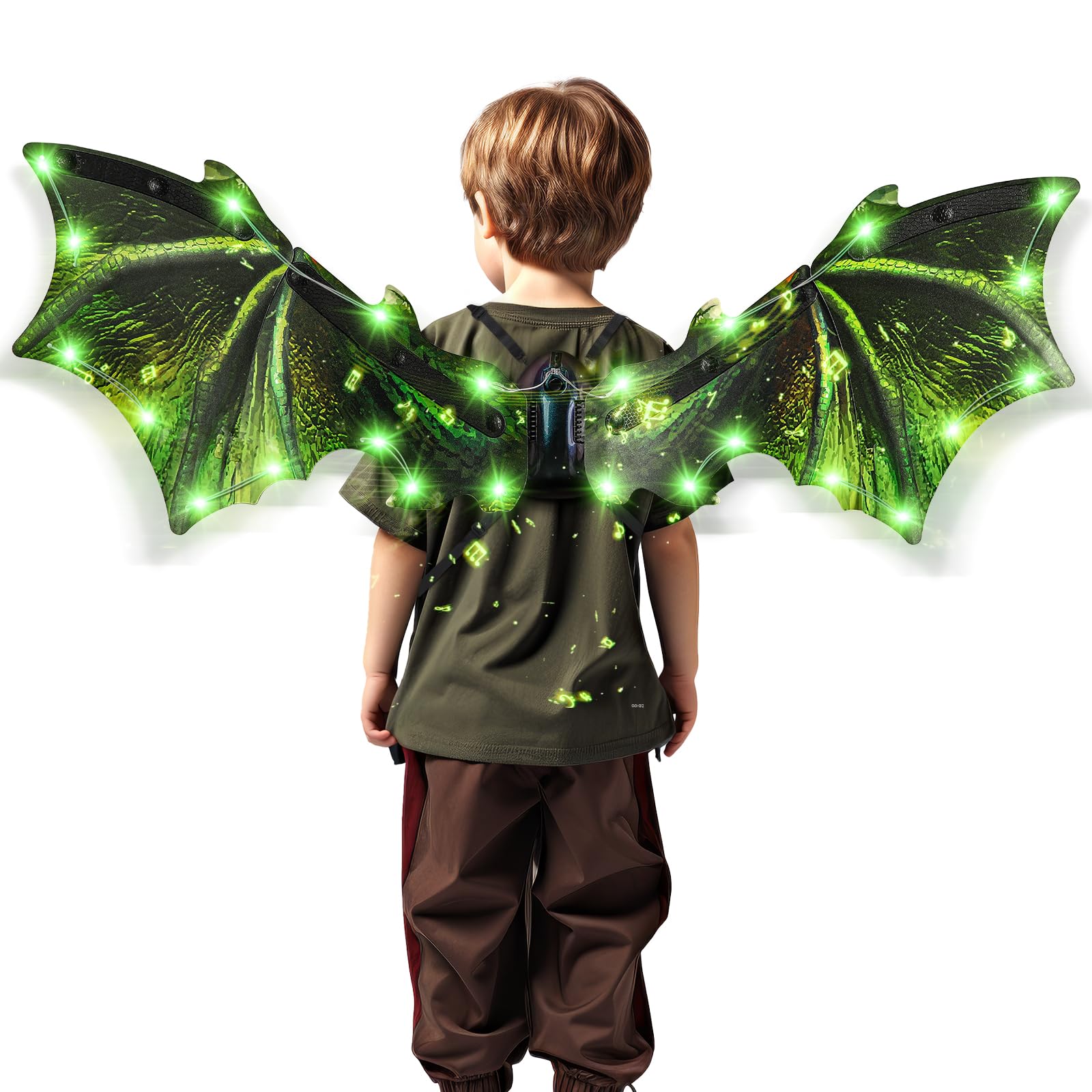 PATPAT® Toddler Electric Dragon Wings, Kids Dinosaur Wings with LED Light & Music, Halloween Dino Dress-Up Costumes for Boys & Girls