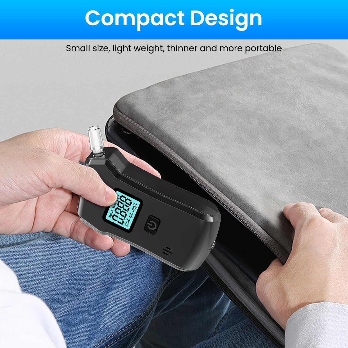 STHIRA Breathalyzer for Accurate Alcohol Testing with LCD Display and Sound Alarm | ±0.005% BAC Sensor and Reusable PP Nozzle