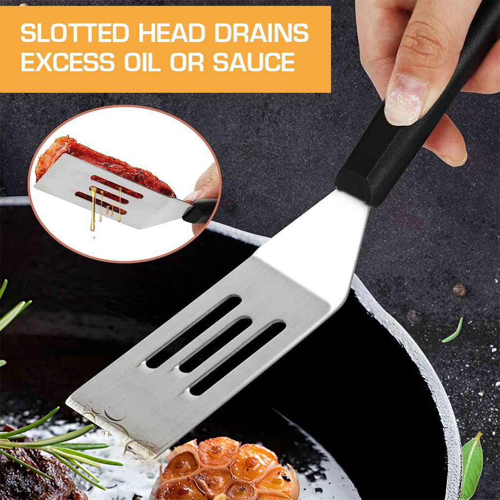 Supvox Mini Metal Serving Spatulas for Kitchen Use with Heat Resistant Handle and Thin Flexible Edge | 8.5 Inch Stainless Steel Set