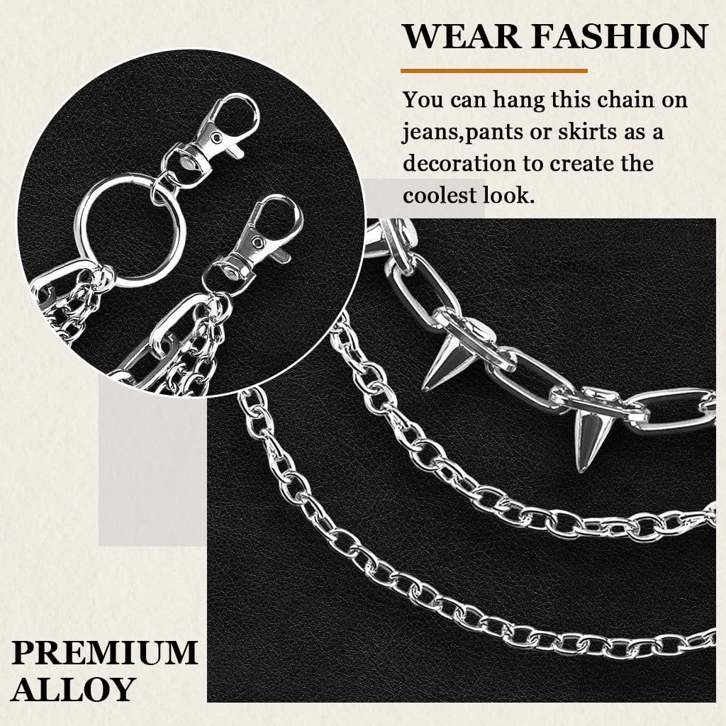 GUSTAVE Layered Pants Chain for Men featuring Triple Chain Fang Design and Silver Metal | Gothic Punk Street Accessory