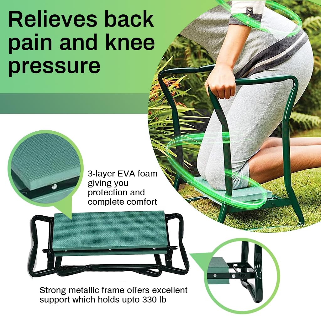 Optifit® 2 in 1 Folding Kneeling Stool with Tool Holder Bag, Portable Gardening Seat Carbon Steel Stool for Easy Gardening Work, Great Gift for Any Gardener