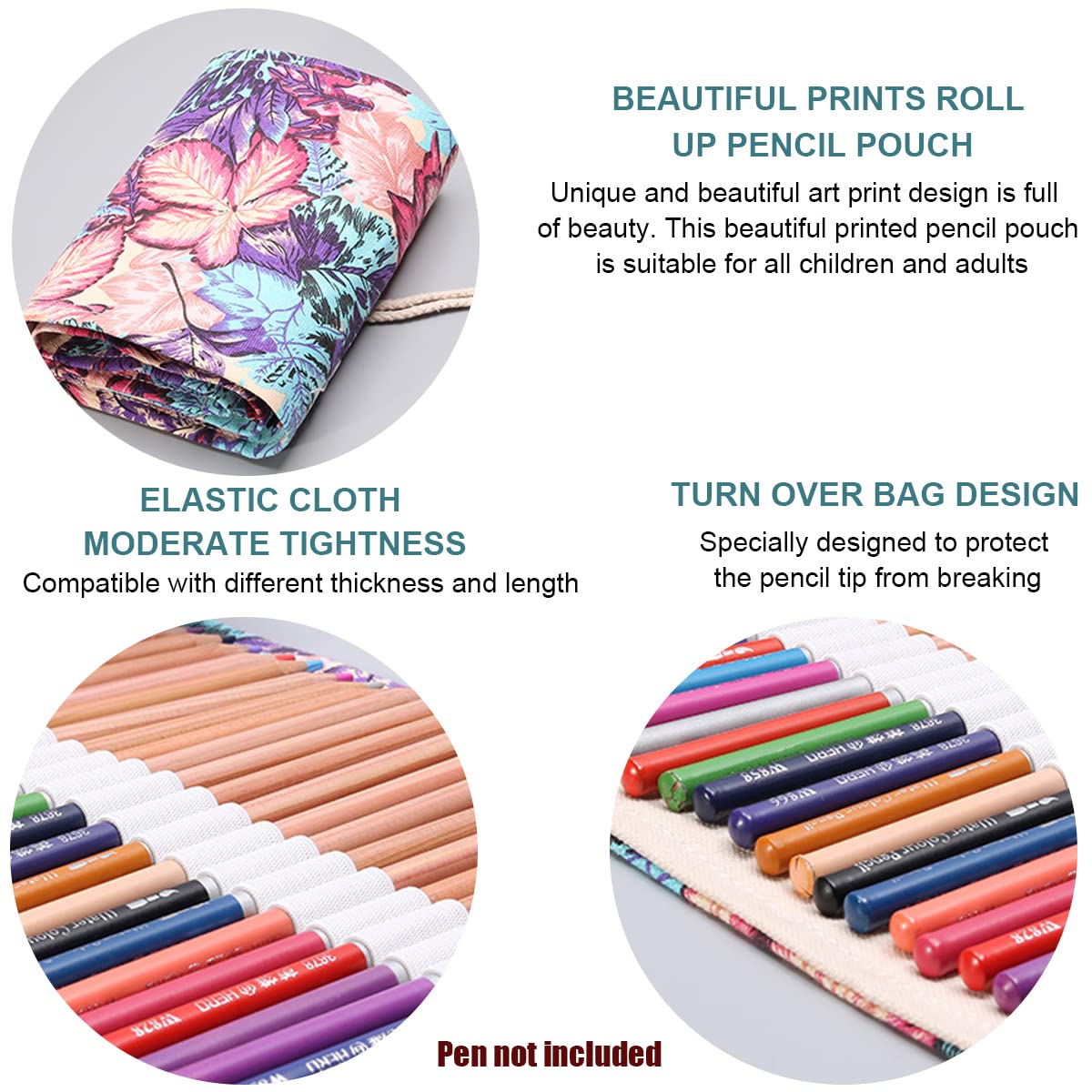 HASTHIP Canvas Pencil Wrap Case for Sketching with 72 Slots and Maple Leaves Print | Gift for Students