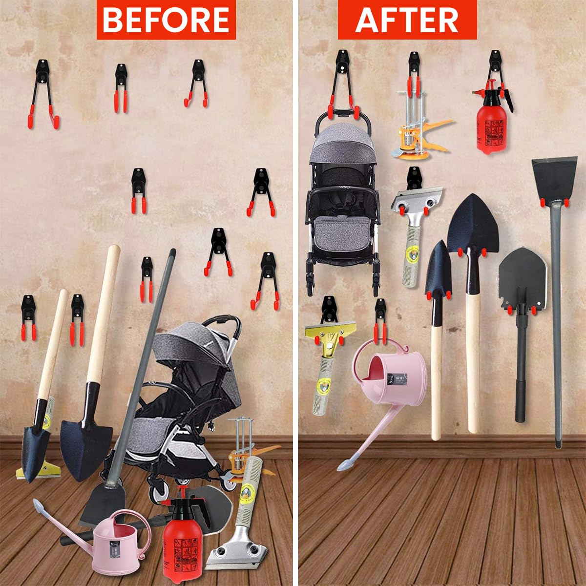 HASTHIP Wall Hooks for Garage Storage with Rubberized Curved Grips and 30kg Load Capacity