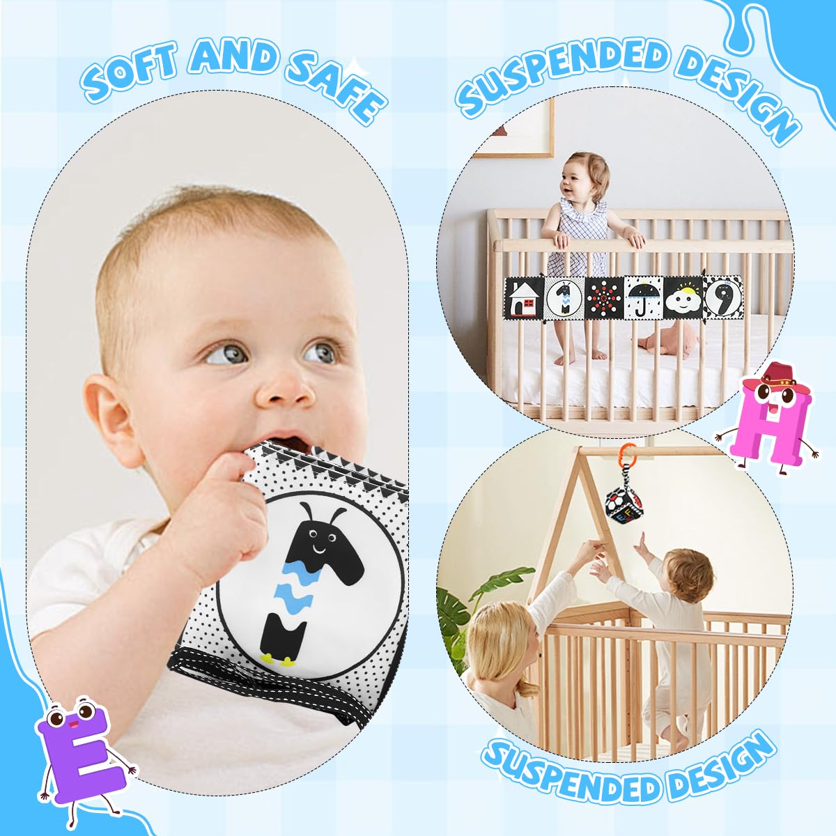 SNOWIE SOFT baby cloth books for early learning with 3 pcs high contrast fabric | sensory toy