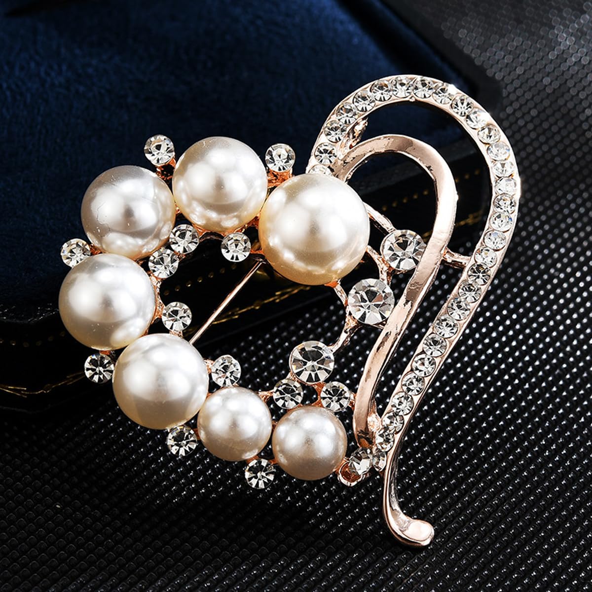 Venzina Pearl Brooch for Women featuring Heart-Shaped Rhinestones 5x4cm Alloy Pin | Elegant Gift