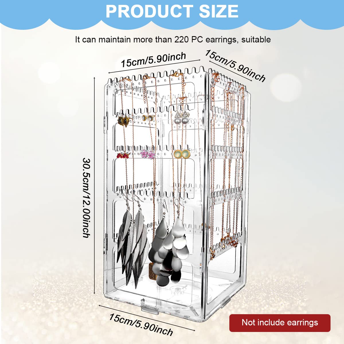 HASTHIP 360 Rotating Earring Holder for Jewelry Display with 5 Tiers and 236 Holes | Clear Plastic Stand