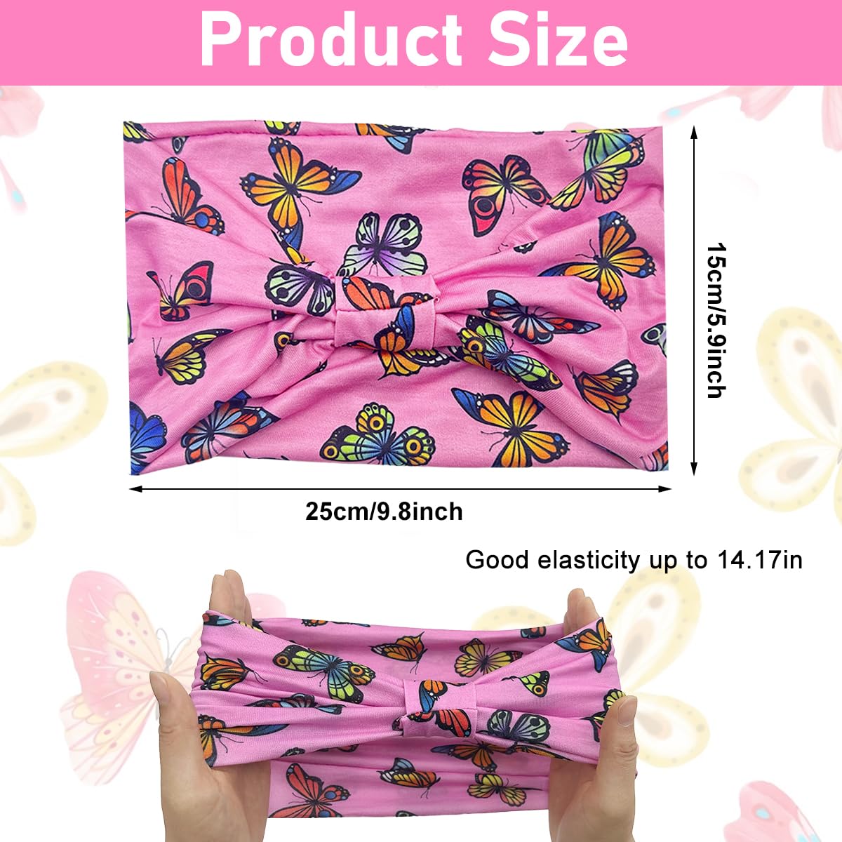 Proberos Hair Band for Women featuring Butterfly Print and 3 Pack Set | 15x24cm Stretch Fit