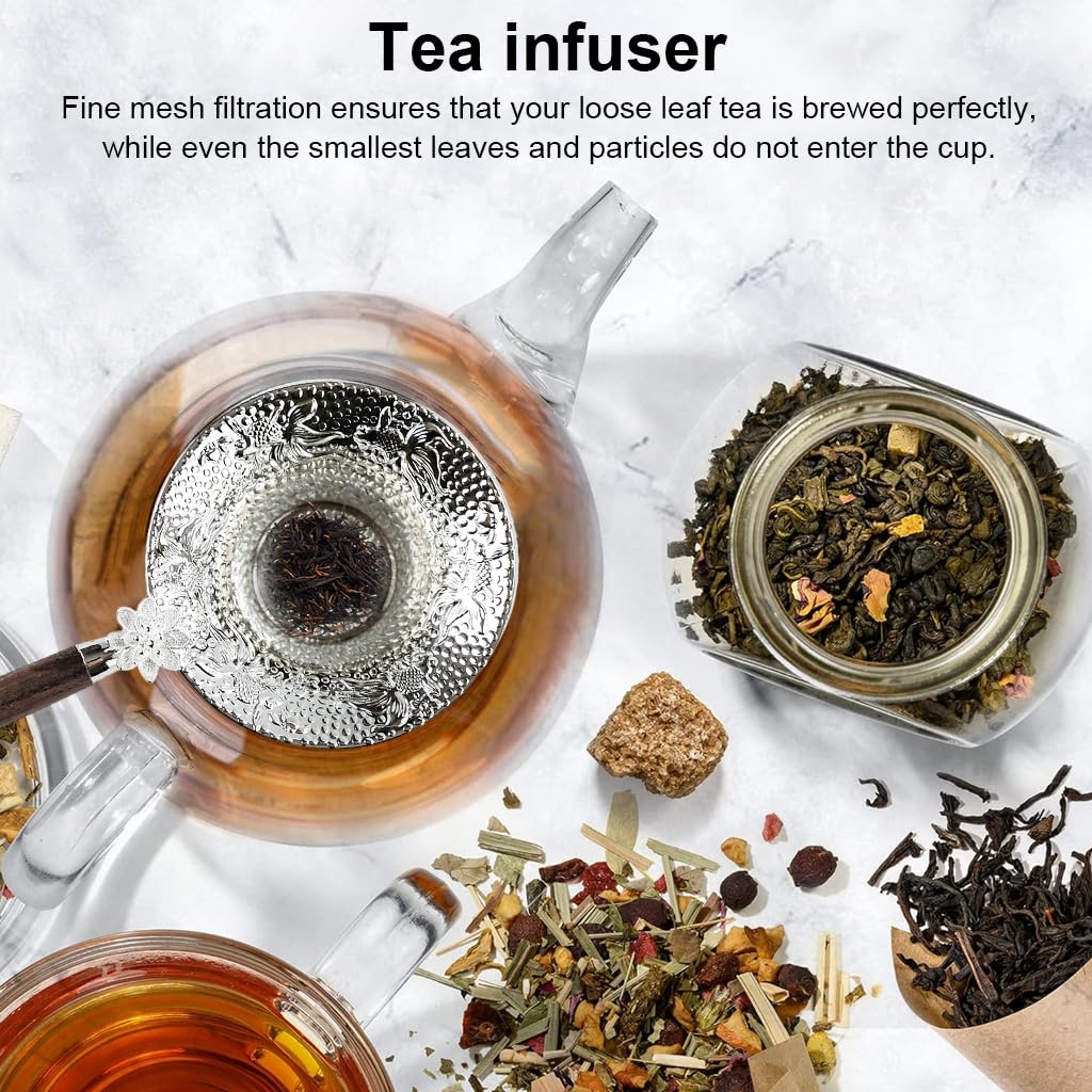 Supvox Tea Infuser for Loose Leaf Brewing with 3.14 in Mesh Basket and Wooden Handle | 3D Lotus Design