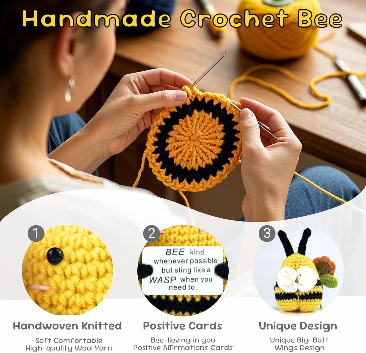 PATPAT Motivational Desk Decor for Office with Handcrafted Crochet Doll and Positivity Card | Kawaii Gift