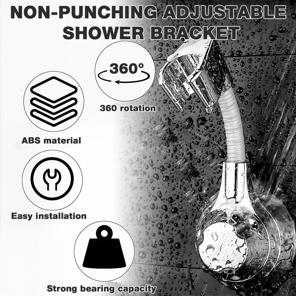 HASTHIP Shower Head Holder with 360° Adjustable Rotation and Self-Adhesive Suction Cup | Universal Wall Mount for Handheld Shower Heads