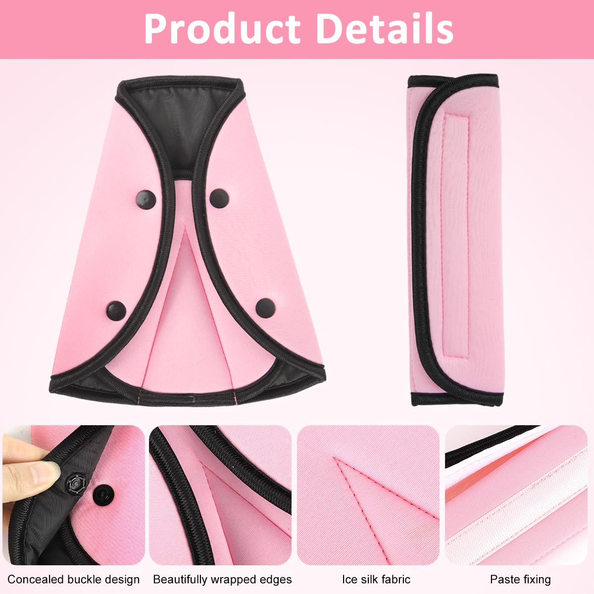 STHIRA Kid's Seatbelt Cover Pad for Child Comfort with Soft Cotton Padding and Breathable Pink Cushion | Universal Fit for Booster Seats and Strollers