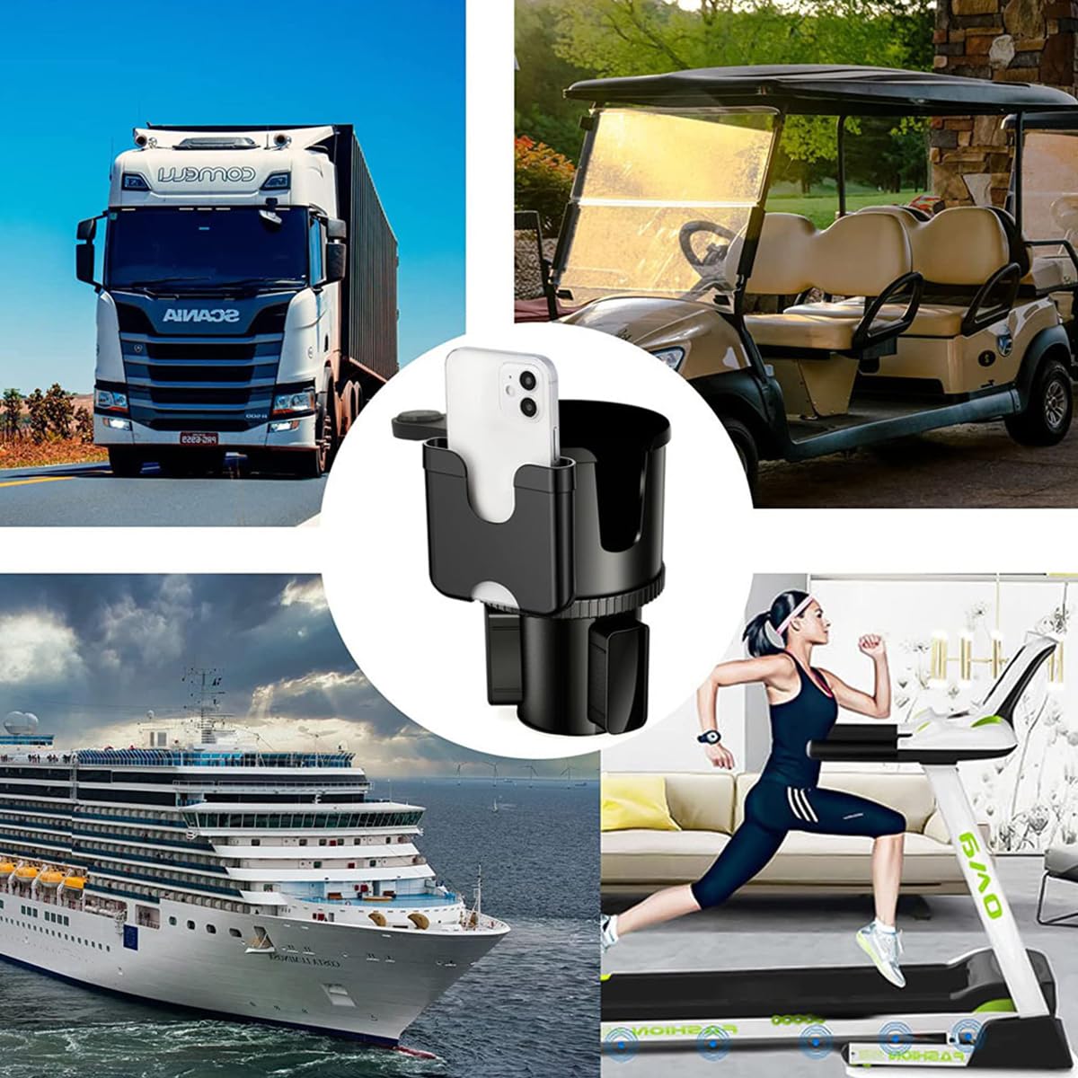 STHIRA Car Cup Holder for Center Console with 360° Rotatable Phone Mount and ABS Base | Fits 2.69–3.93 in Openings