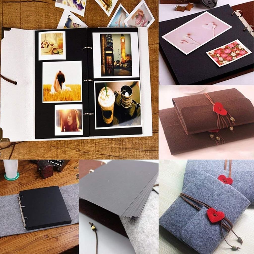 HASTHIP® Photo Book Felt Cover Album Scrapbook Handmade DIY Albums for Photos Collection with 30 Sheets Womens Day Gifts Coffee 7.5 x 6.9 Inch 3 PCS