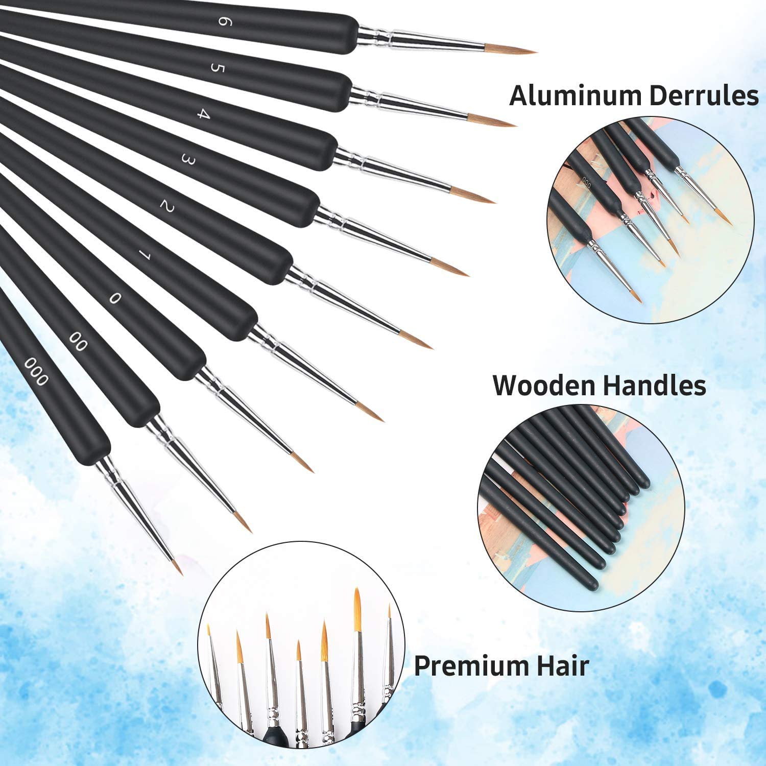 HASTHIP® 10 Pieces Fine Detail Paint Brush Miniature Painting Brushes Kit Mini Paints Brush Set for Acrylic, Watercolor, Oil, Face, Nail, Scale Model Painting, Line Drawing(Black)