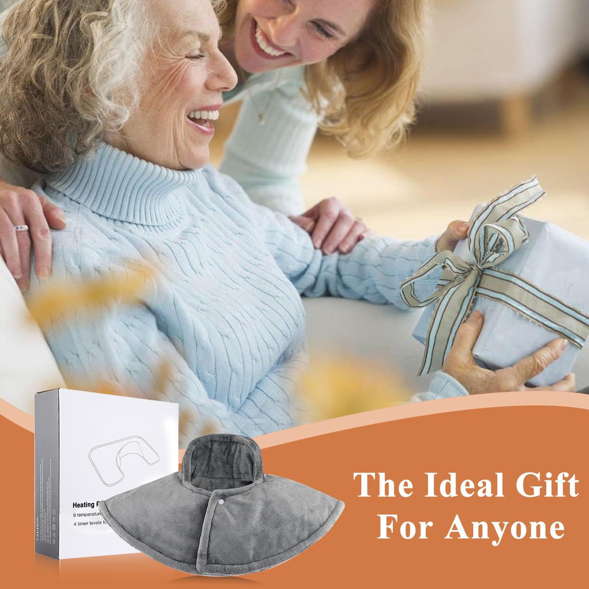 HANNEA Heating Pad for Shoulder Neck and Back Pain Relief with 9 Heat Levels & 4 Timers | Soft Washable Plush Shawl