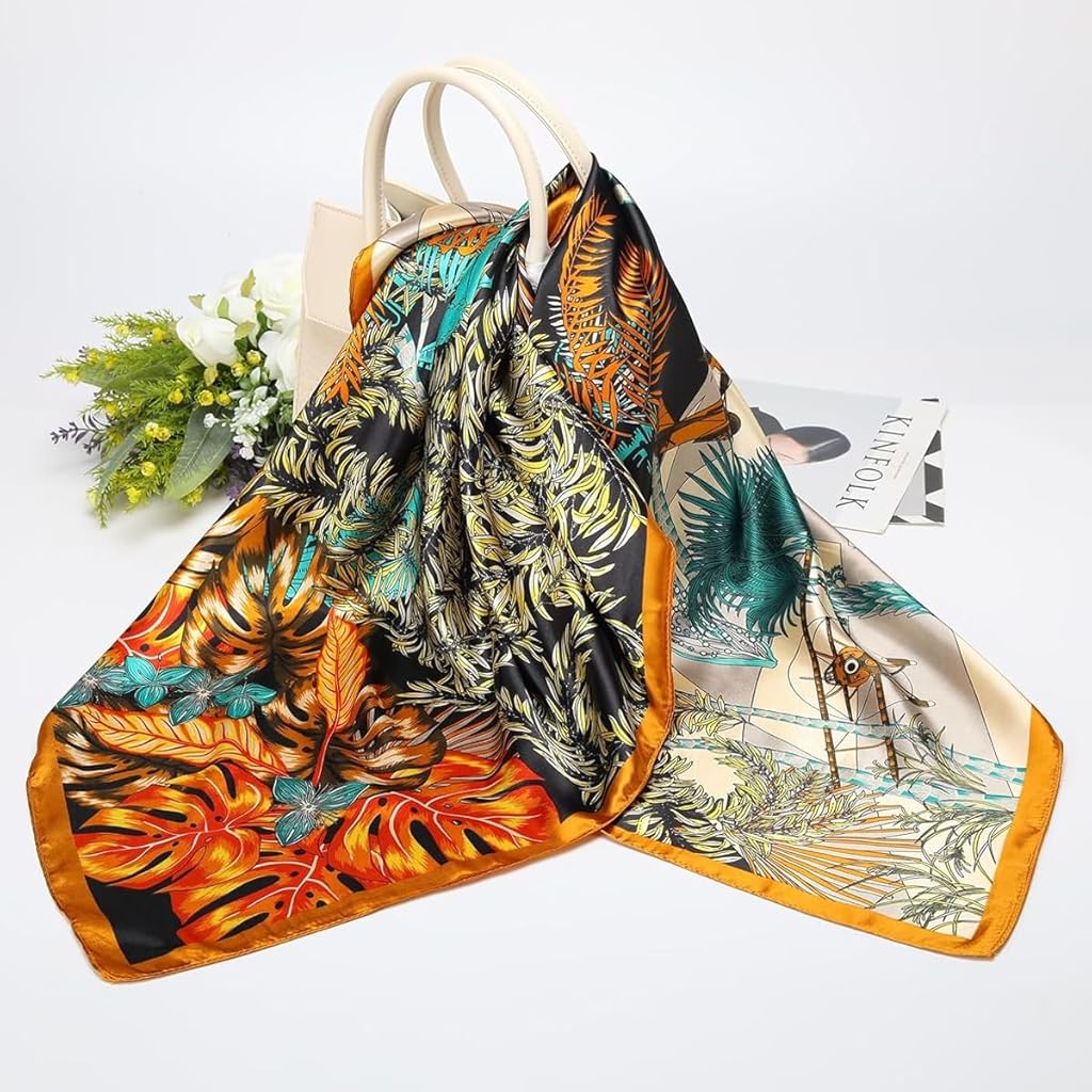 SANNIDHI® Silk Scarf for Women Neck Head Elegant Floral 35 In Square Wrap Hair Fashion Scarves Gift 2PCS