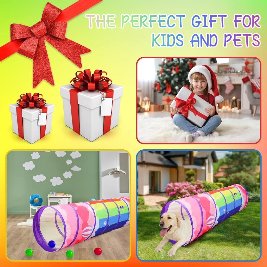 PATPAT Kids Play Tunnel for Indoor and Outdoor Play featuring Spring-Loaded Frame 6 ft | Colorful Mesh Design for Toddlers and Pets