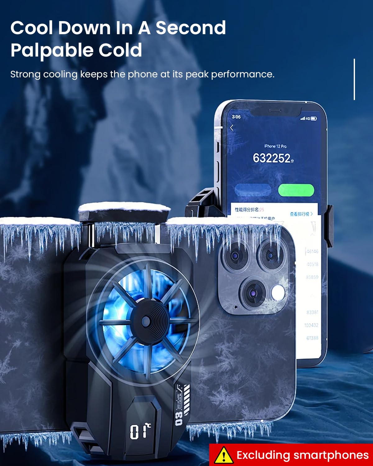 Phone Cooler Gaming Fan for iOS and Android 4.5 to 6.7 in with Turbo Semiconductor Cooling | Real Time Temperature Display