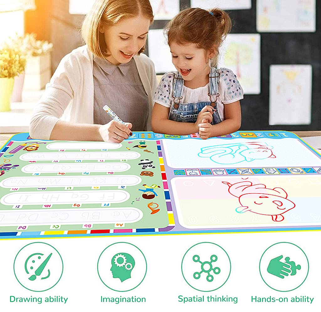 PATPAT® Water Doodle Mat - Aqua Doodle, Toddler Aqua Drawing Activity, Large Mat 120 x 70cm, No Mess Art Water Coloring Drawing Pad Games Educational Toys for Boys & Girls Age 2-13 Year Old