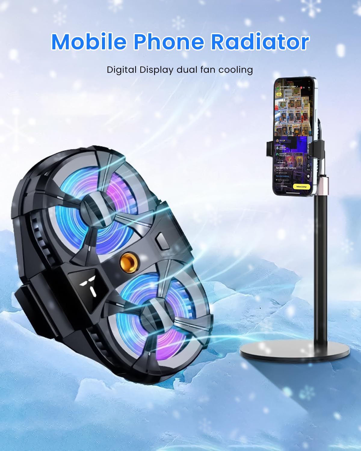 ZORBES Phone Cooler Gaming Fan, Gaming Mobile Cooler Fan, Dual Turbo Fan Phone Cooler with Digital Display & Adjustable Clip Claw Design, 3 Speed Adjustable Phone Cooler Universal Phone Cooler