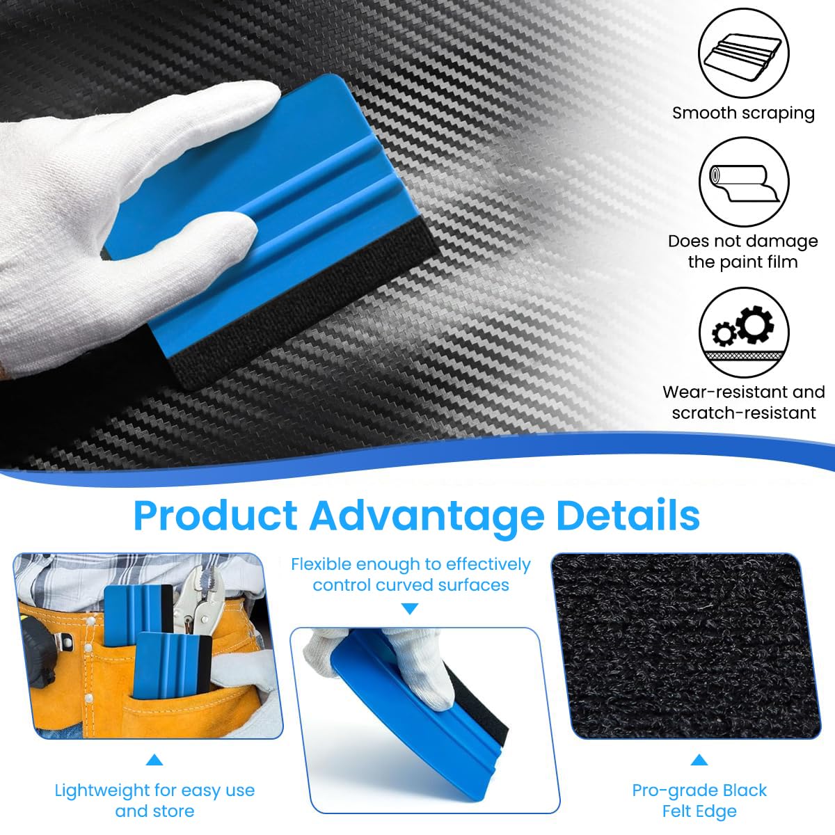 STHIRA Squeegee for Vinyl Wrap with Felt Edge 30 pcs 4 inch | Scratch Free Car Tint Tool