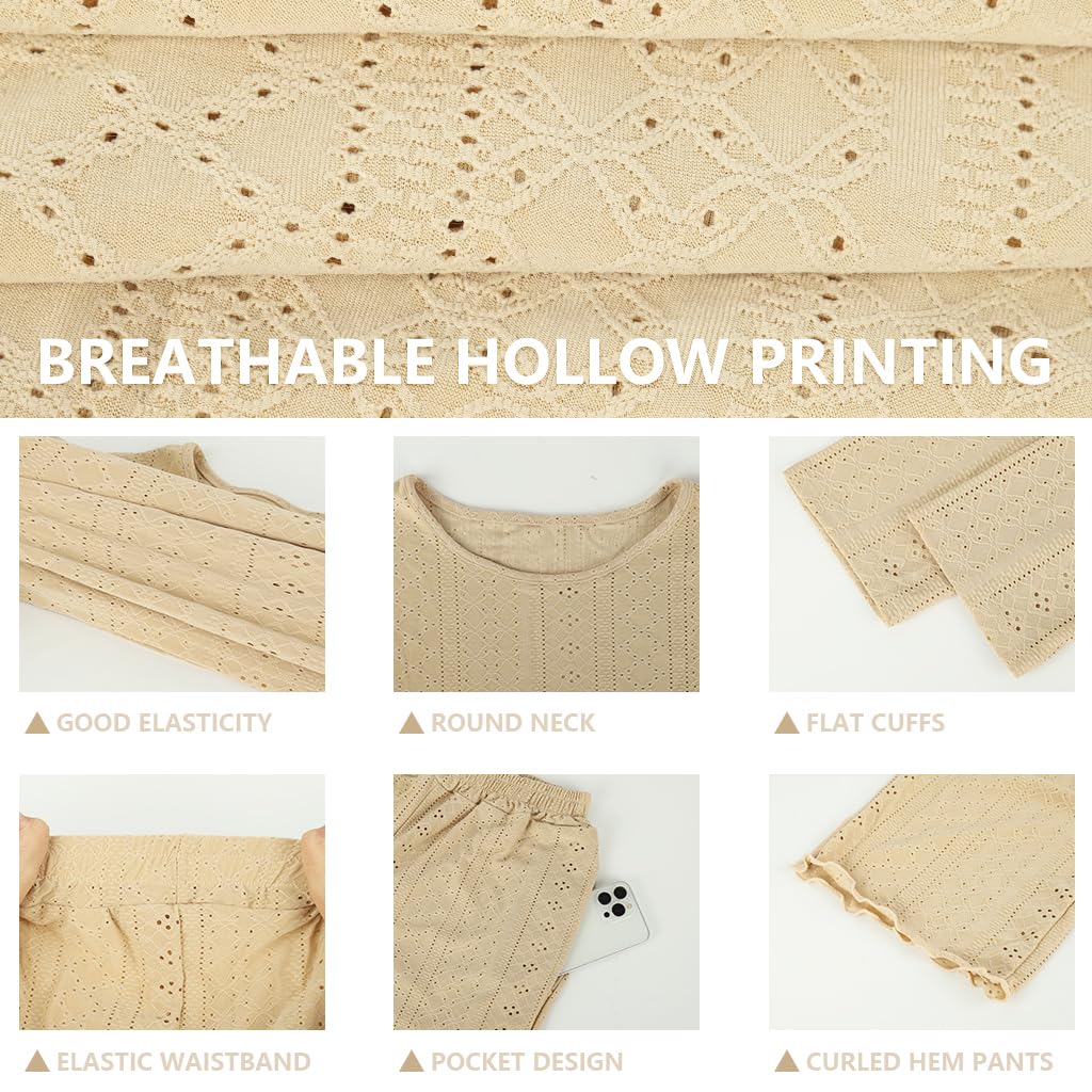 SANNIDHI Womens Lounge Set for Fall and Winter with Pockets and Drawstring | Beige 2 Piece Pajamas