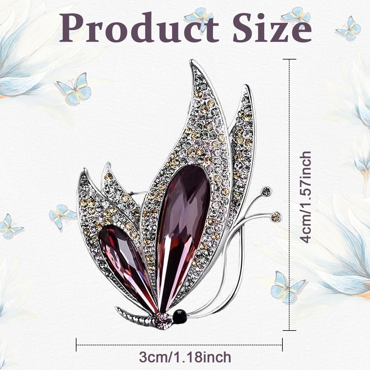 Venzina® Brooch Pin for Women Girls Stylish Rhinestone Fashion Butterfly Brooch for Women Dress Blazer Alloy Saree Brooch Pin for Women Dresses, Suit, Scarves and Sweater