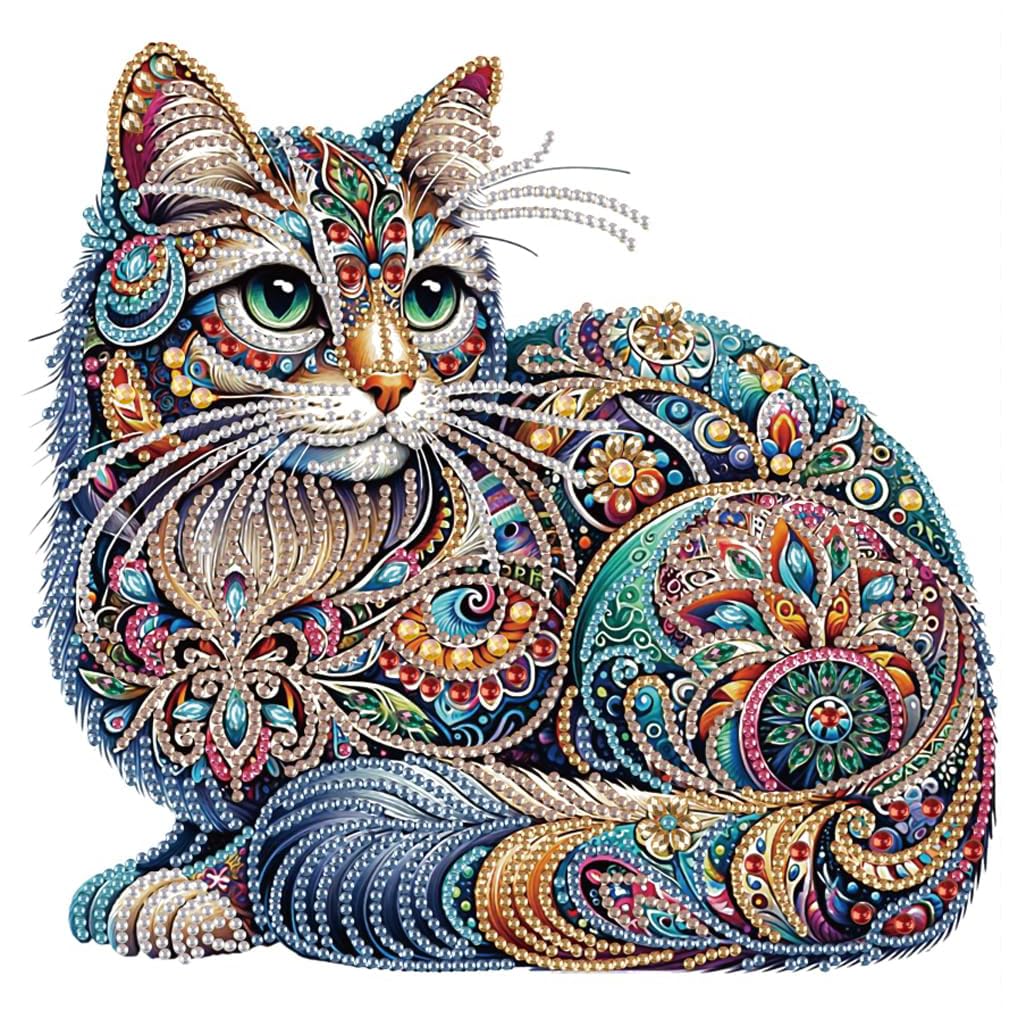 HASTHIP 5D Diamond Painting Kit for DIY Home Decor featuring Cat Design 12x12 in | Complete Art Set with Tools and Accessories