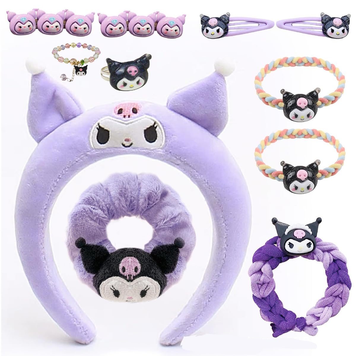 ZIBUYU Kuromi Hair Accessories Set for Girls with 10 Pieces and Plush Headband | Cute Gift