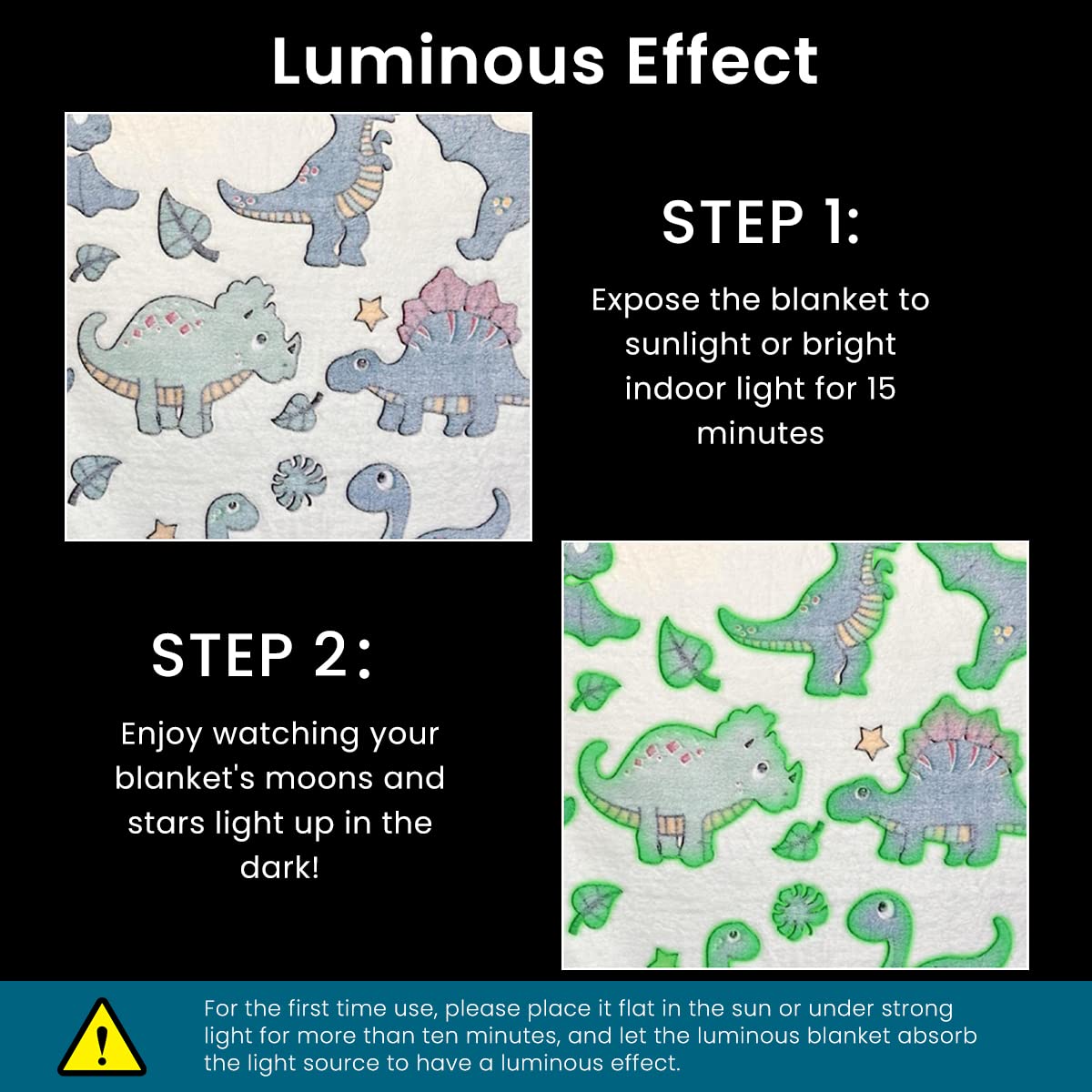 Optifit Glow in the Dark Blanket for Kids with Dinosaur Print and Soft Flannel | 50 x 60 in